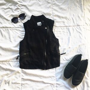 Black velvet biker vest